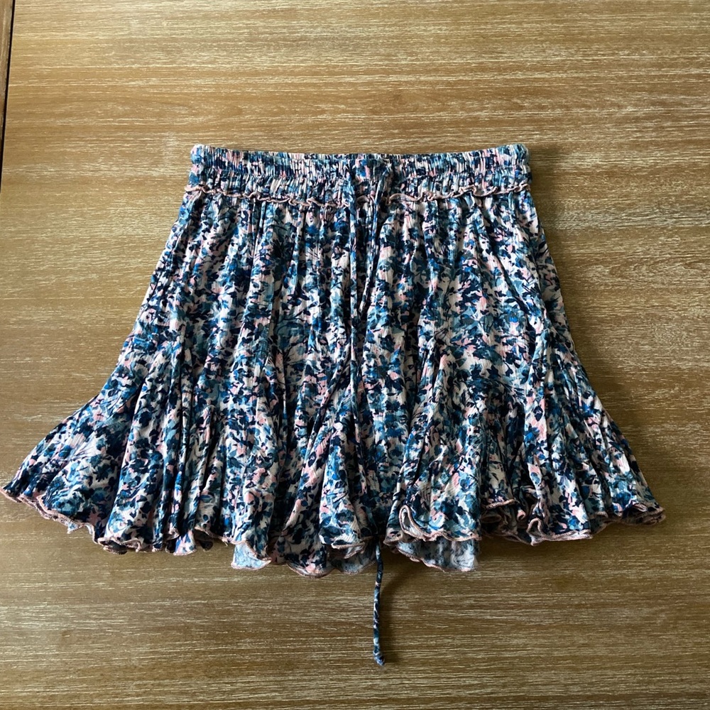 Olivaceous Floral Print Ruffle Mini Skirt
